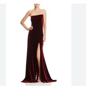 BETSY AND ADAM  stretch velvet sheath gown with slanted neckline